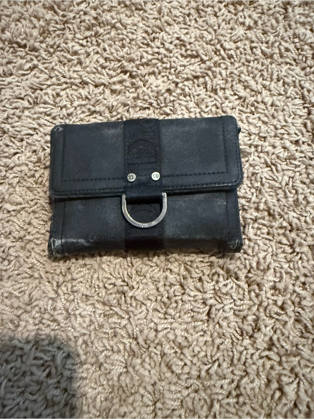 Dior Black Leather Men's Wallet with Silver D-Ring